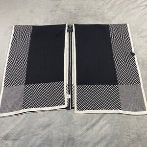 Adrienne Vittadini Black White Herringbone Knit Shawl Cape Poncho‎ Wool Blend M